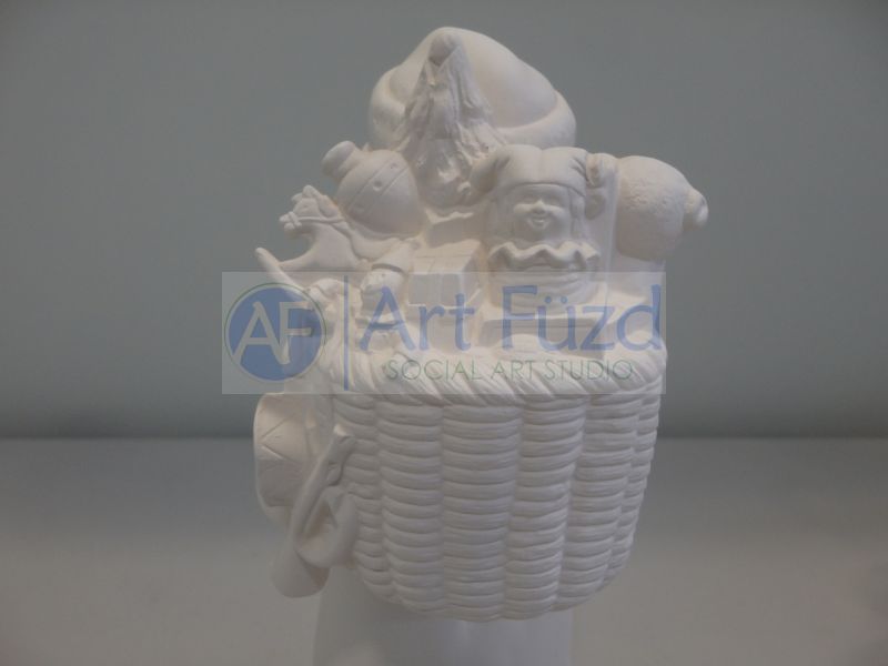 Medium Vintage Santa in Plain Robe holding Vessel and Sack of Toys Figurine ~ 5.5 x 5.5 x 9.75