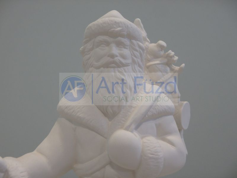 Medium Vintage Santa in Plain Robe holding Vessel and Sack of Toys Figurine ~ 5.5 x 5.5 x 9.75