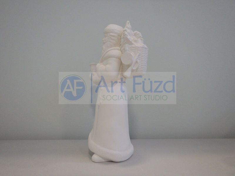 Medium Vintage Santa in Plain Robe holding Vessel and Sack of Toys Figurine ~ 5.5 x 5.5 x 9.75