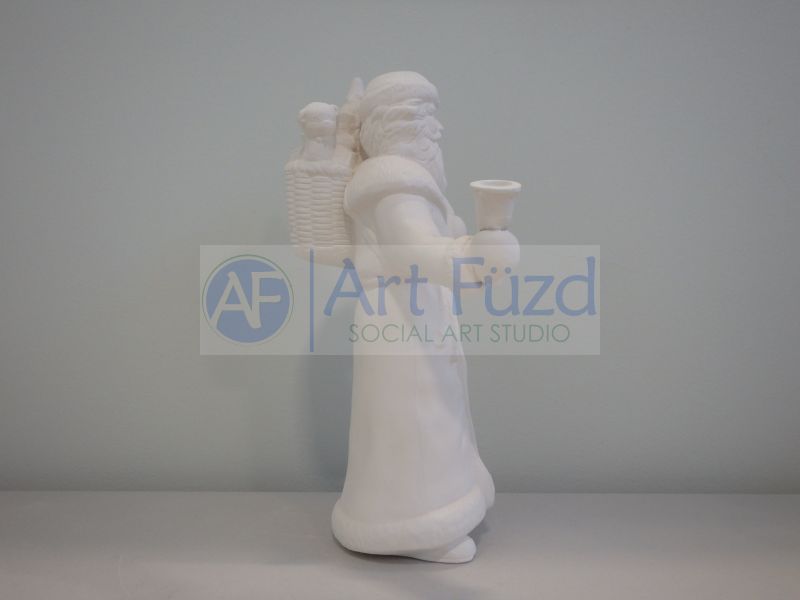 Medium Vintage Santa in Plain Robe holding Vessel and Sack of Toys Figurine ~ 5.5 x 5.5 x 9.75