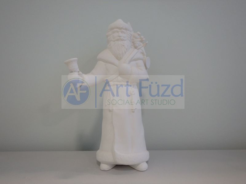 Medium Vintage Santa in Plain Robe holding Vessel and Sack of Toys Figurine ~ 5.5 x 5.5 x 9.75