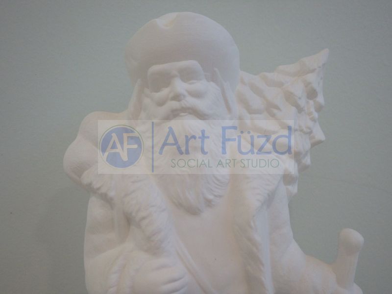 Medium Vintage Santa with Basket and Large Christmas Tree Figurine ~ 5 x 3.75 x 9