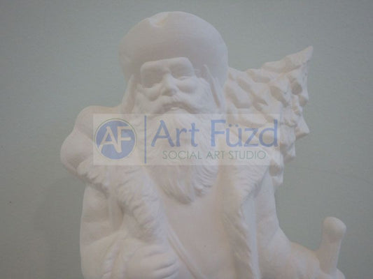 Medium Vintage Santa with Basket and Large Christmas Tree Figurine ~ 5 x 3.75 x 9