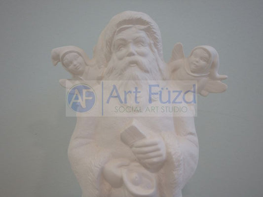 Medium Vintage Santa with Three Elves and Holding Stocking Figurine ~ 6 x 4 x 9.25