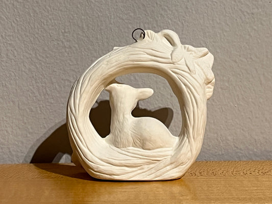 xxx-Bowed Wreath with Deer Holiday Ornament with Hook ~ 2.75 x 1 x 3.25