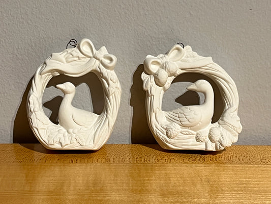 xxx-Bowed Wreath with Duck Holiday Ornament with Hook (two styles) ~ 2.75 x 1 x 3.25