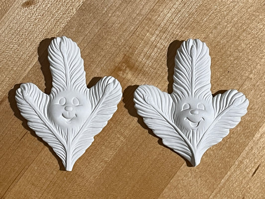 Fern Leaf with Face Bisquie (two styles) ~ 3.25 x 0.5 x 3.5