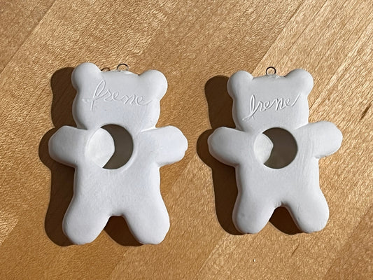 Flat Textured Boy Teddy Bear with Belly Button Holiday Ornament with Hook ~ 2.5 x 2.75