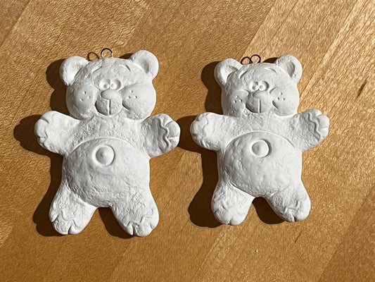 Flat Textured Boy Teddy Bear with Belly Button Holiday Ornament with Hook ~ 2.5 x 2.75