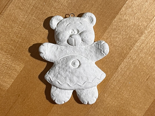 xxx-Flat Textured Girl Teddy Bear with Belly Button Holiday Ornament with Hook ~ 2.5 x 3.25