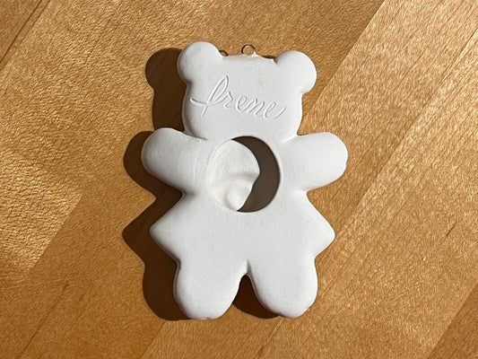 xxx-Flat Textured Girl Teddy Bear with Belly Button Holiday Ornament with Hook ~ 2.5 x 3.25