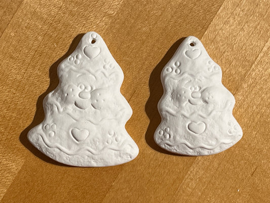 Flat Textured Tree with Face Holiday Ornament with Hook ~ 2 x 2.5