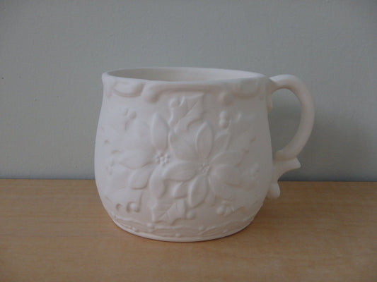xxx-Small Christmas Mug with Raised Flowers and Holly Leaves ~ 4 x 3.5 x 2.5