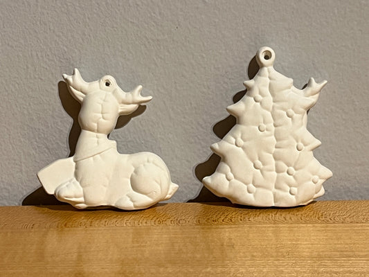 Softee Sitting Reindeer Holiday Ornament with Hole (two styles) ~ 2.75 x 0.75 x 2.75