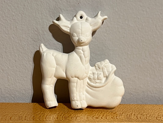 Softee Standing Reindeer with Sack of Toys Holiday Ornament with Hole ~ 3 x 0.75 x 3.5