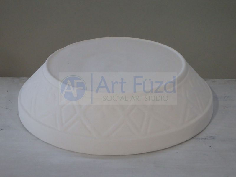 Large Round Base with Diagonal Detailing around Rim ~ 10.75 in. dia. x 2.5 in. high