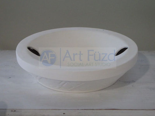 Large Round Base with Diagonal Detailing around Rim ~ 10.75 in. dia. x 2.5 in. high