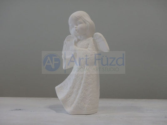 Angel Caroler in Floral Dress Playing the Harp ~ 4.5 x 2.75 x 8.25