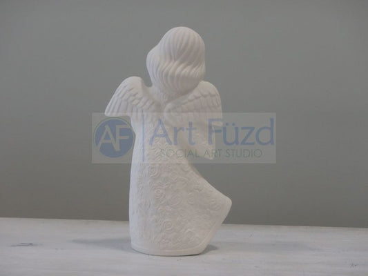 Angel Caroler in Floral Dress Playing the Harp ~ 4.5 x 2.75 x 8.25