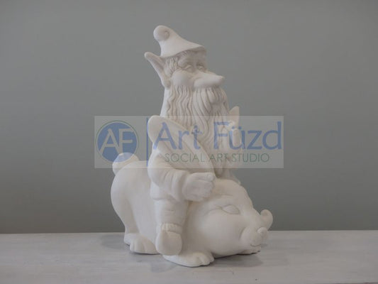 Large Leo the Gnome Sitting on a Bunny Rabbit, includes Carrot ~ 8.25 x 11 x 12.25