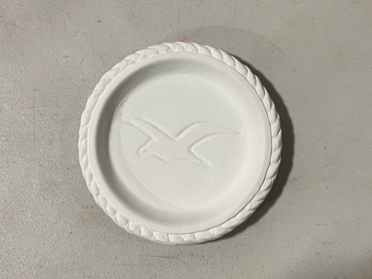 xxx-Round Rope Edge Coaster or Key Holder or Jewelry Tray with Embossed Bird in Center ~ approx. 3.5 x 3.5 x 0.5