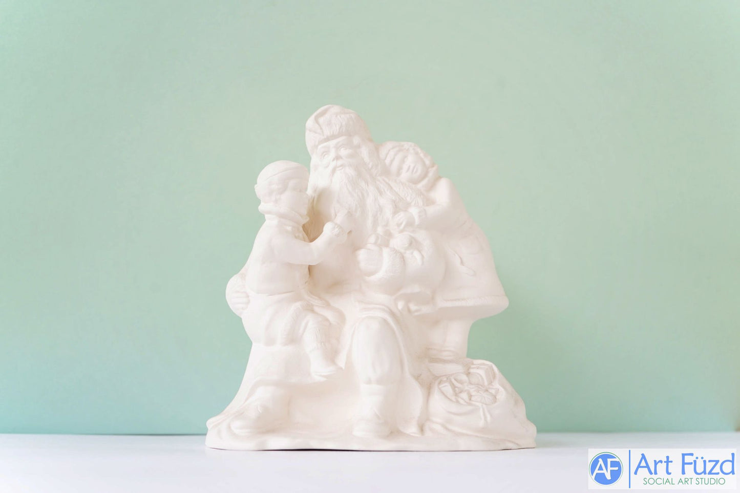 *Medium Vintage Santa with Boy Sitting and Girl Standing Figurine ~ 7 x 4.25 x 7.25