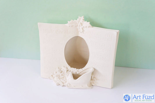 Großer weißer Weihnachts-Fotorahmen mit Musiknoten, ~ 9,5 x 5 x 8,5