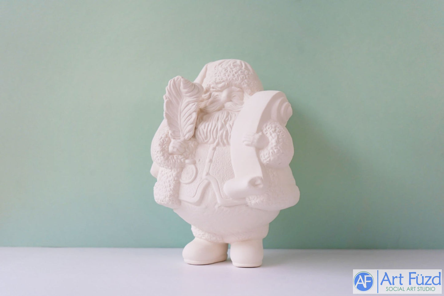 *Standing Fat Santa with Large Feather And Long Scroll ~ 6 x 5.25 x 8