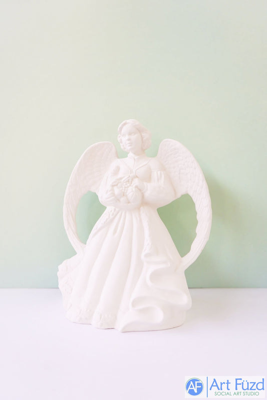 Large Angel with Large Wings holding Fruits ~ 7.5 x 5 x 8.75