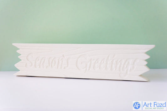 Large Engraved Wood Sign "Seasons Greetings" ~ 15.5 x 1.5 x 3.5