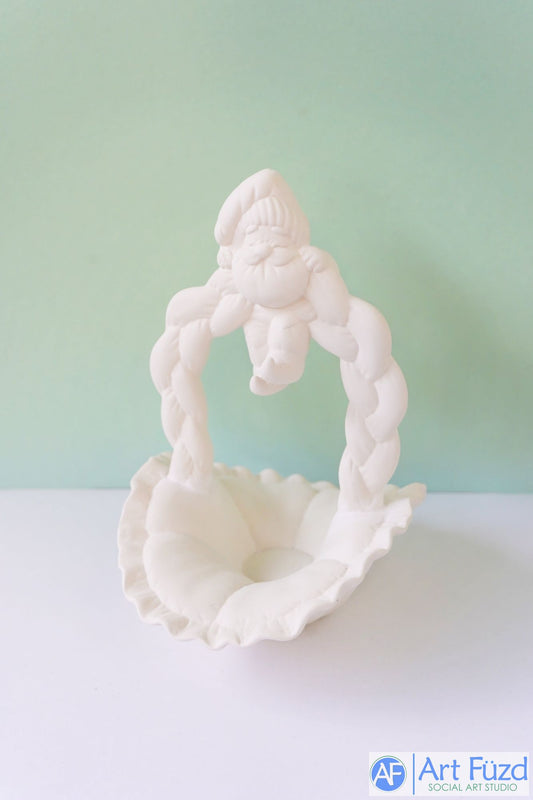 Large Puffy Basket with Santa Swinging from Rope Handle ~ 6.75 x 8.5 x 10.25