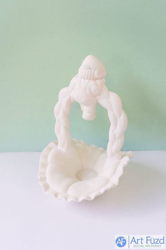 Large Puffy Basket with Santa Swinging from Rope Handle ~ 6.75 x 8.5 x 10.25