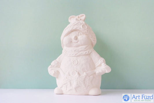 Large Textured Snowman holding Three-Flag Banner ~ 7 x 5 x 9.5