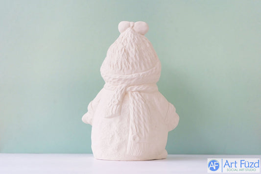 Large Textured Snowman holding Three-Flag Banner ~ 7 x 5 x 9.5