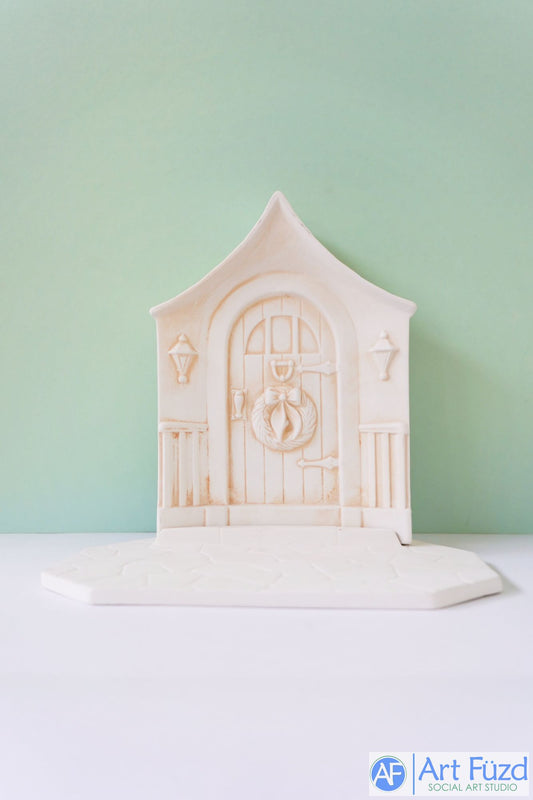 Large Two-Piece Christmas Decorated Door with Brick or Rock Patterned Base~ 7.5 x 2 x 9.5, 10.5 x 7.75 x 0.75 (base)