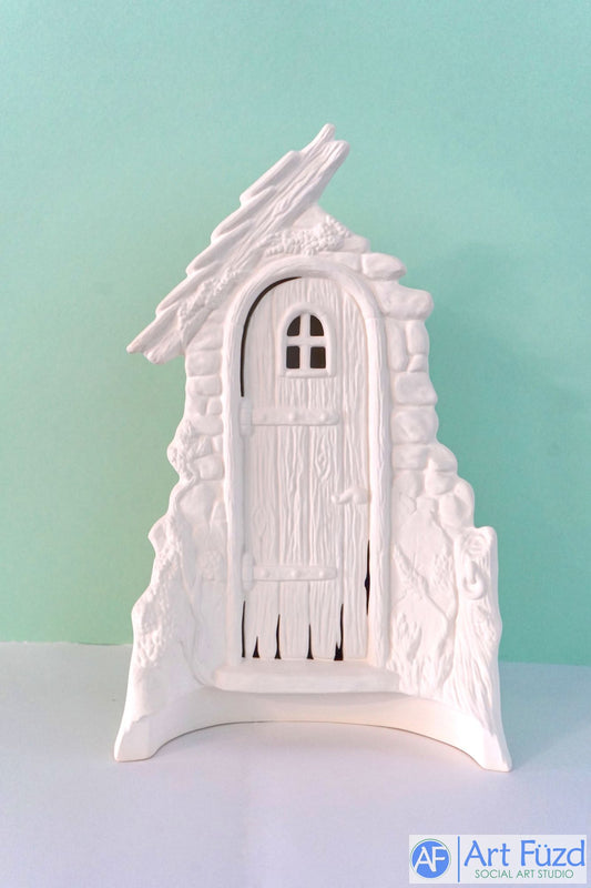 Large Curved Section of Old Building with Wood Door with Open Window ~ 9.5 x 4.75 x 15