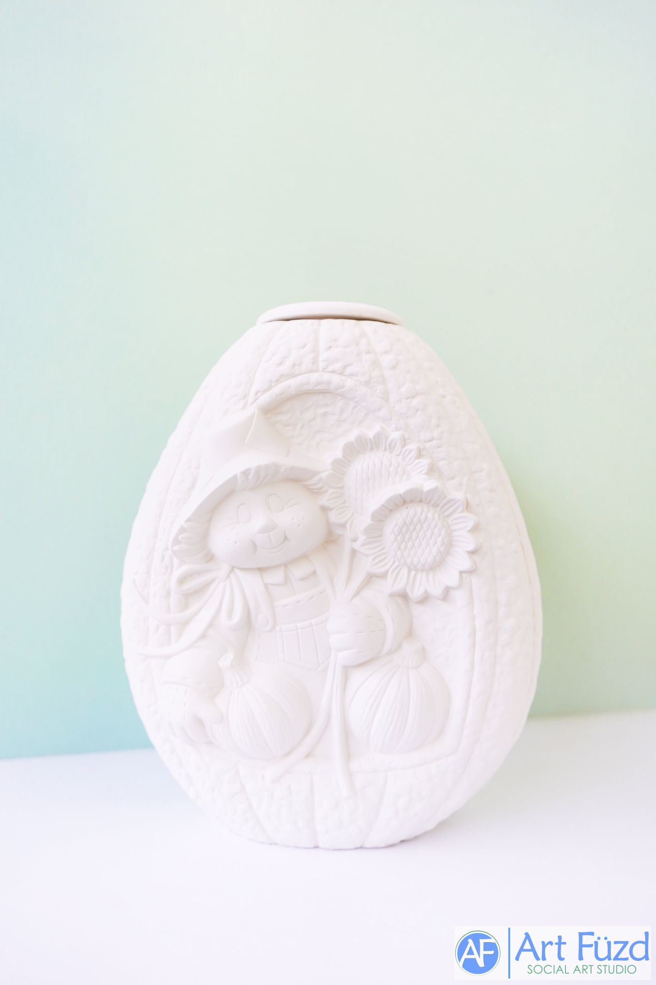 Großer 2-teiliger Kürbis mit Vogelscheuchenvase oder Kerzenhalter ~ 8 x 5,5 x 9,5