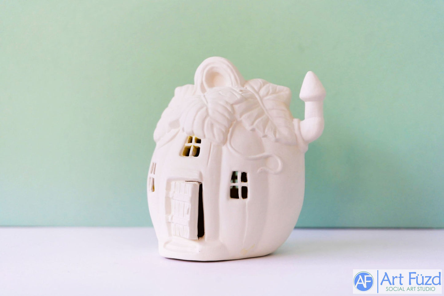 xxx-Leaf Top Fairy House (pre-glazed yellow inside) ~ 5 x 4.25 x 5.5