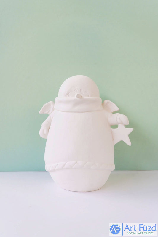Large Chubby Snowman with Angel Wings ~ 8 x 5.5 x 9.25