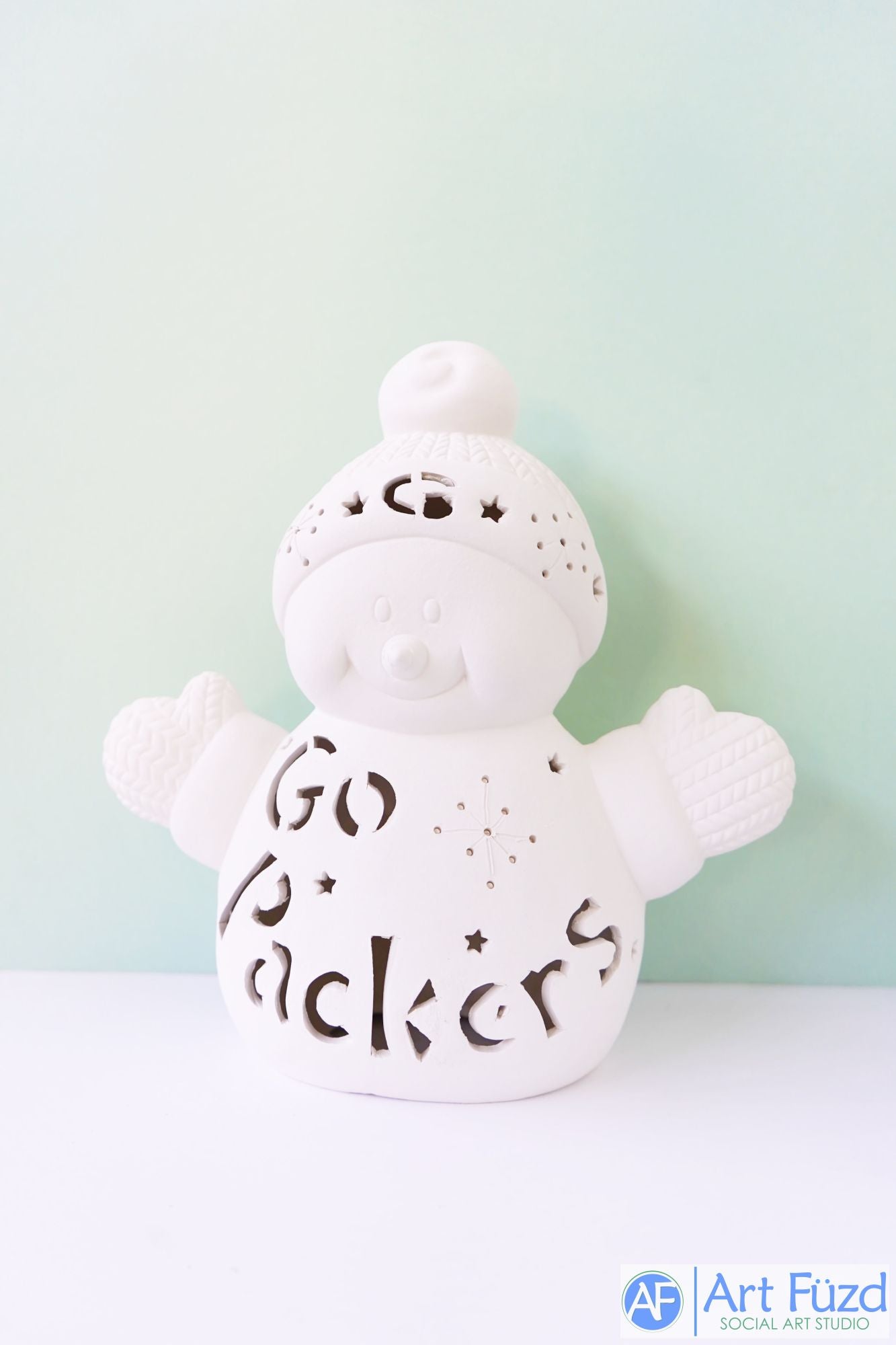 Großer strukturierter Schneemann mit Beleuchtung "GO PACKERS" ~ 11 x 5,25 x 10,75