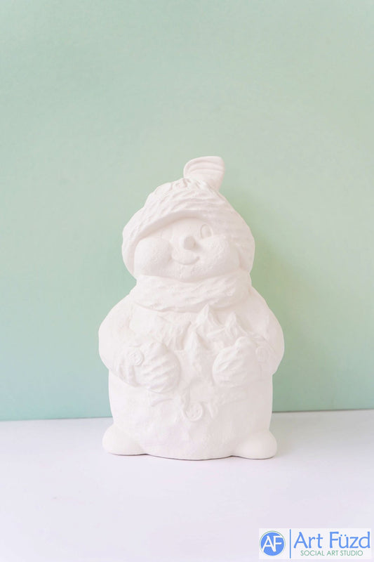 Large Textured Snowman with Buttons on Hat holding Stars ~ 5.75 x 5.25 x 9.25