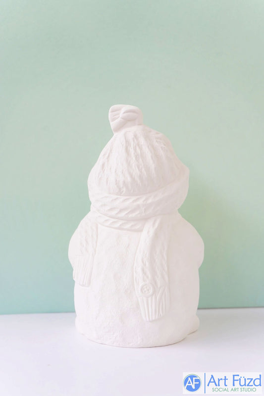 Large Textured Snowman with Buttons on Hat holding Stars ~ 5.75 x 5.25 x 9.25