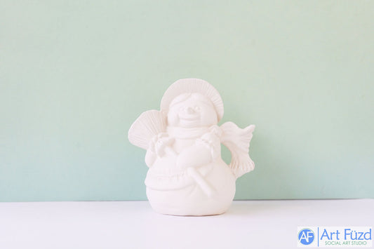 Small Snow Woman with Broom and Flowy Scarf ~ 4.75 x 3.5 x 5