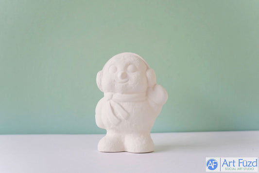 Snowman Wearing Ear Muffs and Scarf Waving ~ 4 x 3 x 5