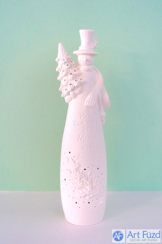 Tall Snowman holding Christmas Tree with Quote "May Your Days Be Merry and Bright" ~ 4 x 3.25 x 14