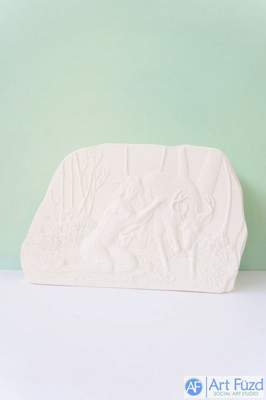 Large Southwest Rock with Native American Lady and Deer ~ 14 x 3 x 8.75