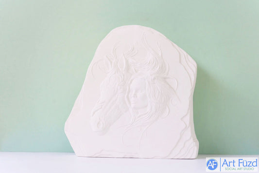 Large Southwest Rock with Native American Lady and Horse ~ 10 x 3.5 x 10