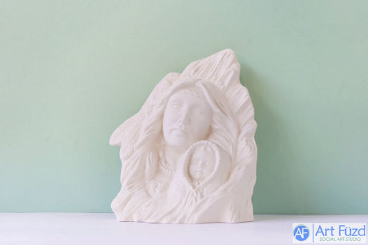 Large Wood Carving with Native American Woman and Baby ~ 6.75 x 5 x 7.5