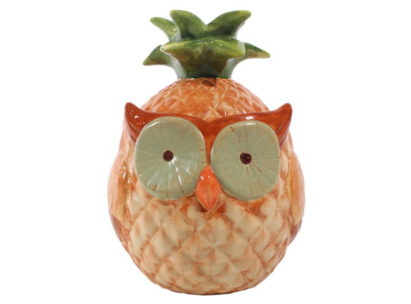 Pineapple Owl or Pineowly Box with Lid ~ 5.25 in. dia. x 7.25 in. high