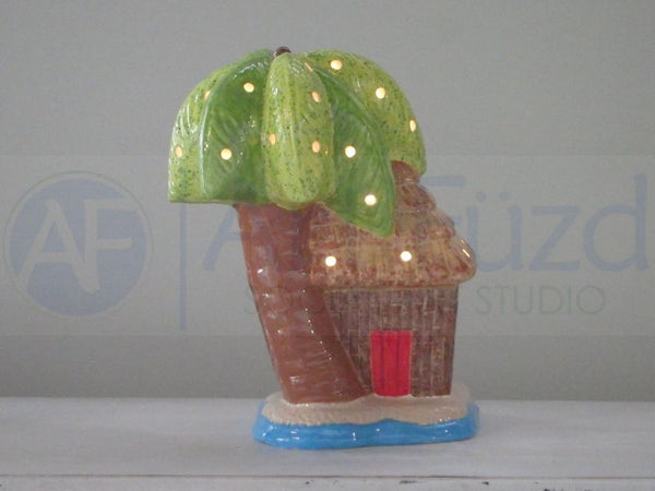 Large Tiki Hut Light-Up Figurine, includes Light Kit with Bulbs ~ 8 x 8 x 10